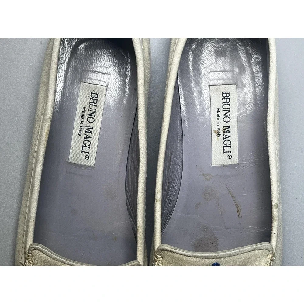 Bruno Magli Shoes Womens EU 36 Beige Suede Loafers‎ Flats Embroidered Rhinestone